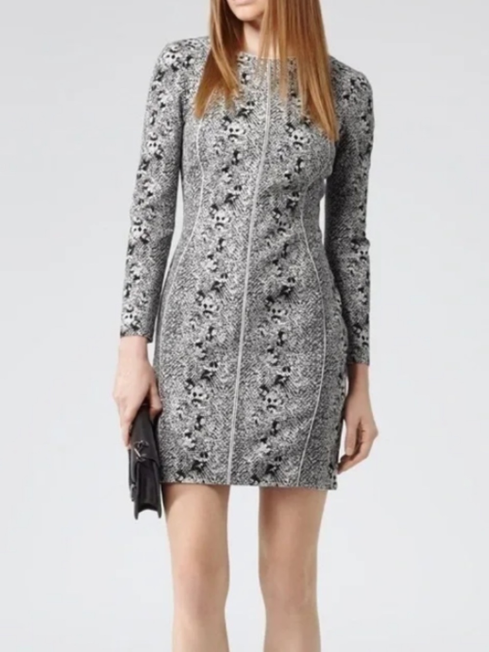 Reiss Fion Textured Snake Print Sheath Mini Dress 8 Bodycon Cocktail Career NWT